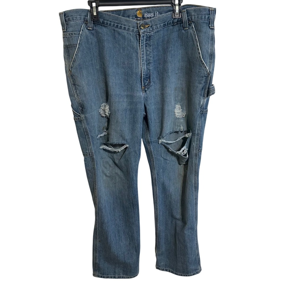 Carhartt Carpenter Jeans Mens 40x30 Blue Relaxed Fit Distressed Workwear 103327